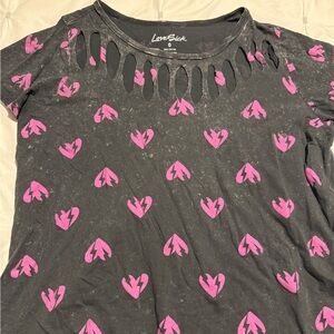 Torrid Lovesick Black Tee with Pink Heart Print